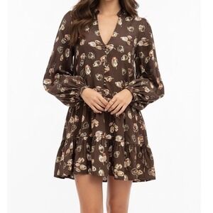 Threads & States Brown‎ Floral Mini Dress Tunic Boho Women's Size Medium M